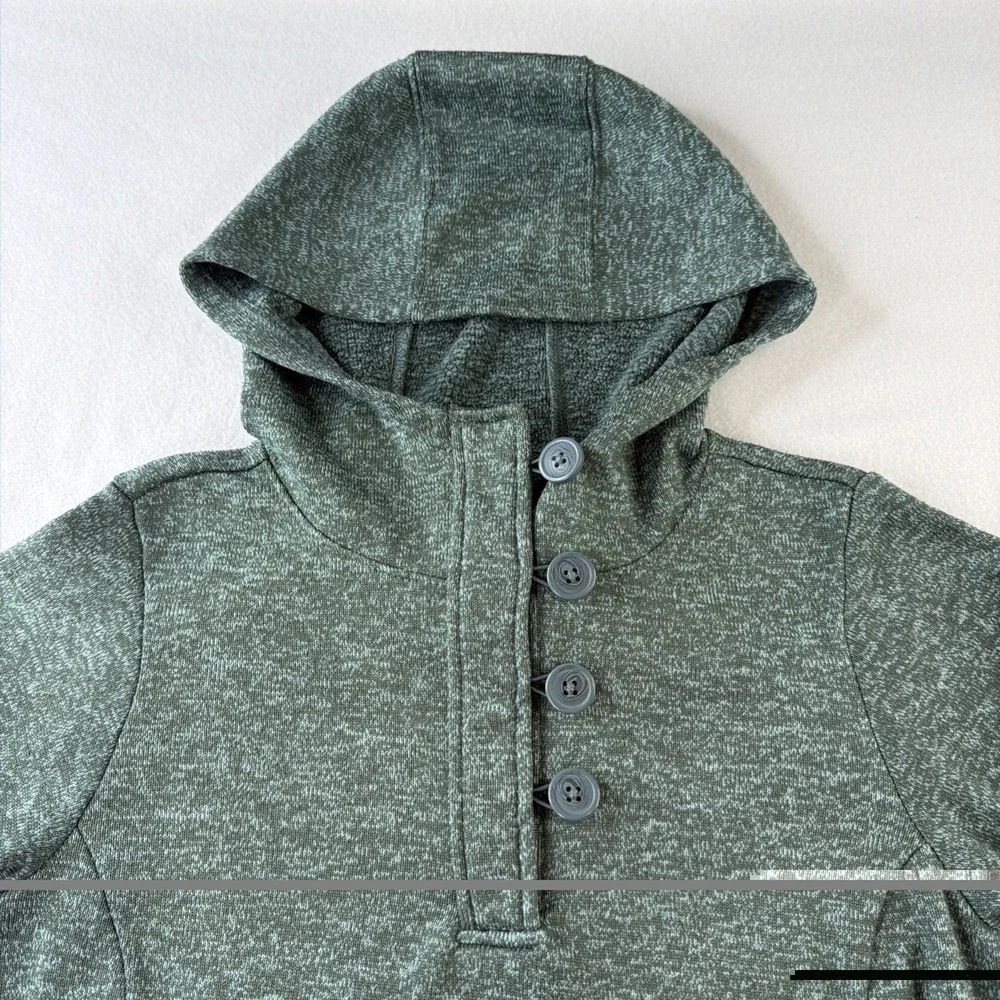 Columbia Women's M Green Fleece Hoodie Pullover Button Neck Sweater